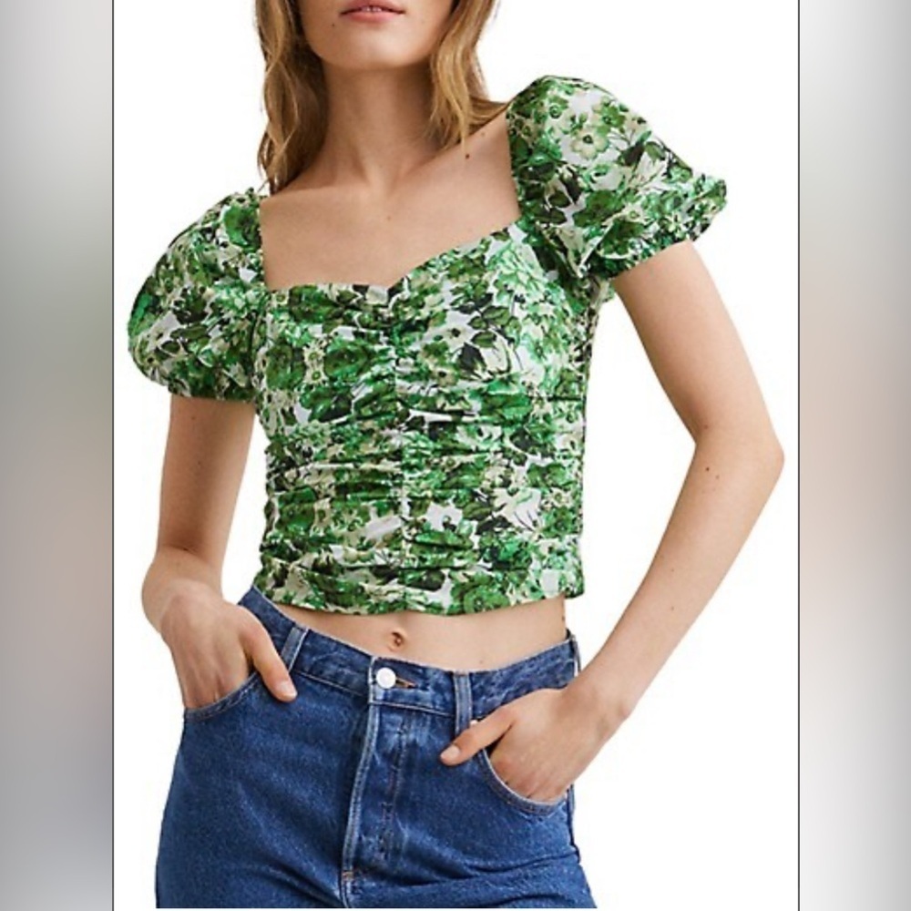 Spring-Ready Floral Puff Crop Top by Mango – Size M – Brand New with Tag